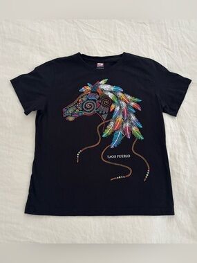 Vintage 90s Horse Girl Taos Pueblo Graphic Tee Size L Made in USA